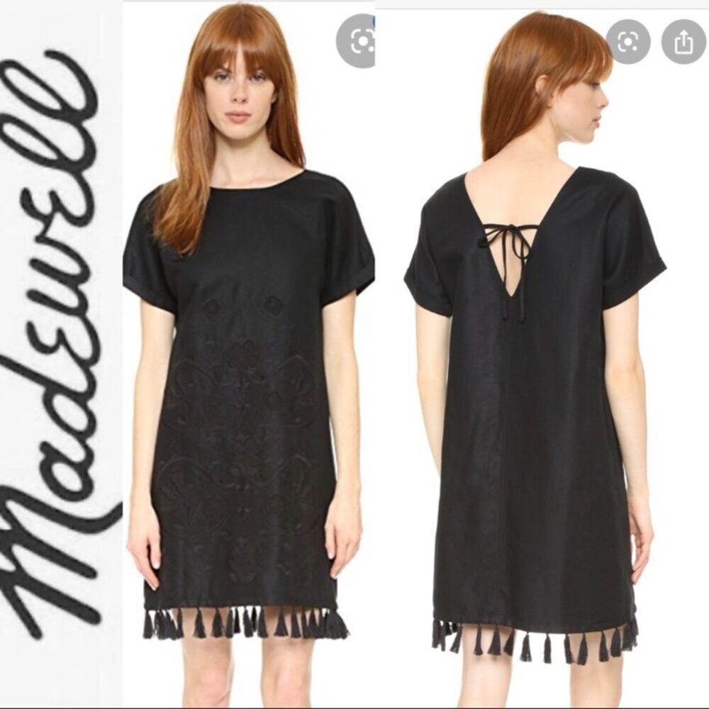 Madewell embroidered tassel tee dress black small
